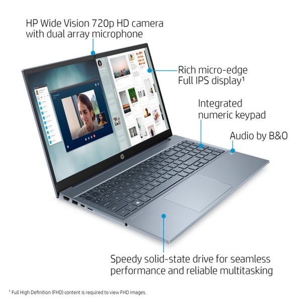 HP Pavilion (2021) Laptop - AMD Ryzen 7-5700U / 15.6inch FHD / 512GB SSD / 8GB RAM / Windows 10 / English Keyboard / Blue - [15-EH1070WM]