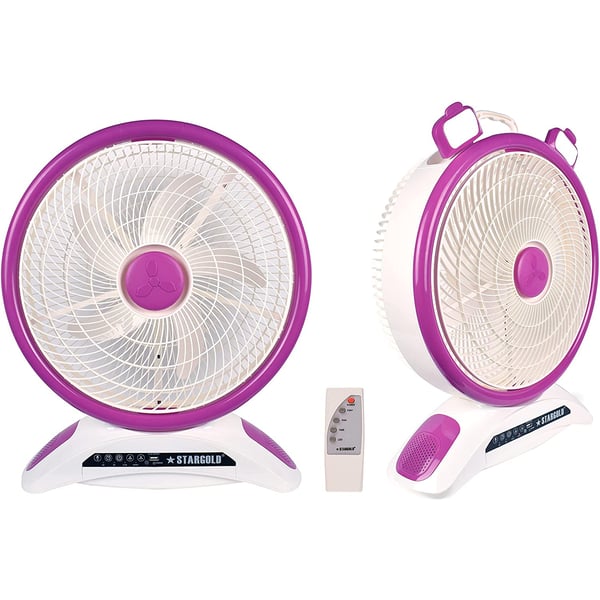 Stargold 14 Rechargeable Table Fan With Remote Control And Smd Led Light, 3 Speed 40w Copper Motor, Portable Desk Fan For Home Office Bedroom, Sg-4048 Purple