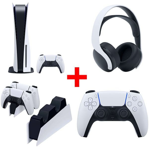 Sony PlayStation 5 Console (CD Version) White - Middle East Version + PS5 CFIZCT1W DualSense Wireless Controller + PS5 CFIZDS1E DualSense Charging Station + PS5 CFIZWH1E PULSE 3D Wireless Headset