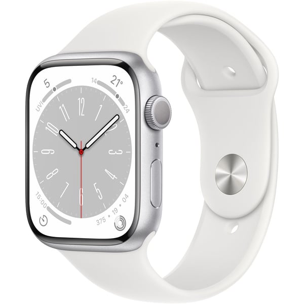 Apple Watch Series 8 GPS 45mm Silver Aluminum Case with White Sport Band - Regular – Middle East Version