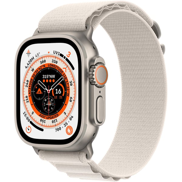 Apple Watch Ultra GPS + Cellular, 49mm Titanium Case with Starlight Alpine Loop - Small – Middle East Version