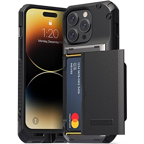 VRS Design Damda Glide Pro designed for iPhone 14 PRO case cover wallet [Semi Automatic] slider Credit card holder Slot [3-4 cards] - Black Groove