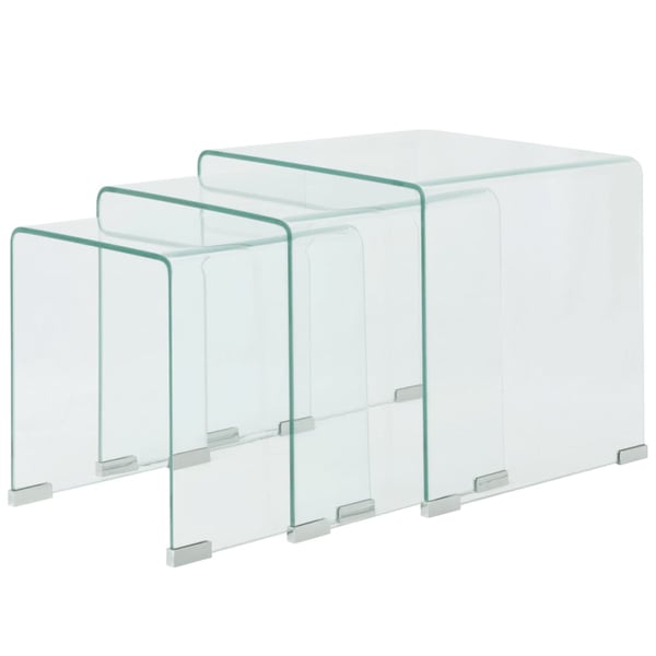 Buy vidaXL Three Piece Nesting Table Set Tempered Glass Clear