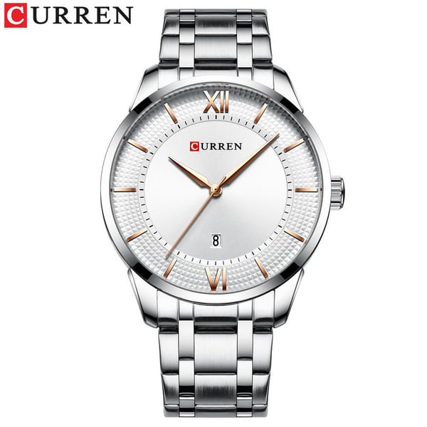 Curren CRN8356-SLVR/WHT-Multifunctional Calendar Waterproof Quartz Wristwatch