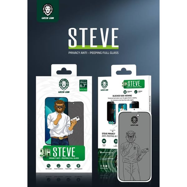 Green Lion 9H Steve Privacy Glass for iPhone 15 Series - Black
