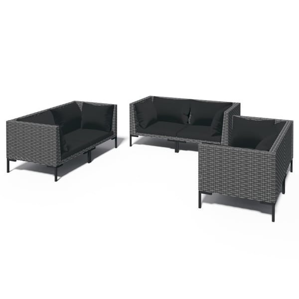 vidaXL 6 Piece Patio Lounge Set with Cushions Poly Rattan Black