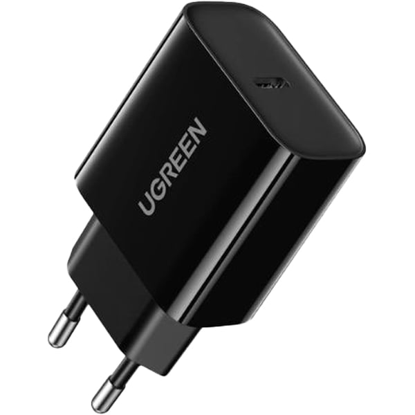 محول الشحن السريع يوجرين USB-C بتقنية PD وقدرة 20 واط لون أسود