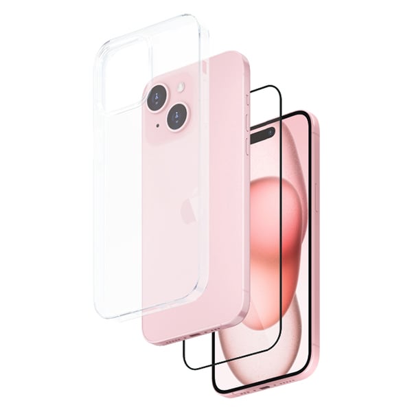 Smartix Tempered Glass + Case Pink Pink iPhone 15 Plus Premium Bundle