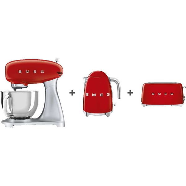 Smeg SMF02RDUK Kitchen Machine + KLF03RDUK 1.7L Kettle + TSF02RDUK 4 Slice Toaster Red