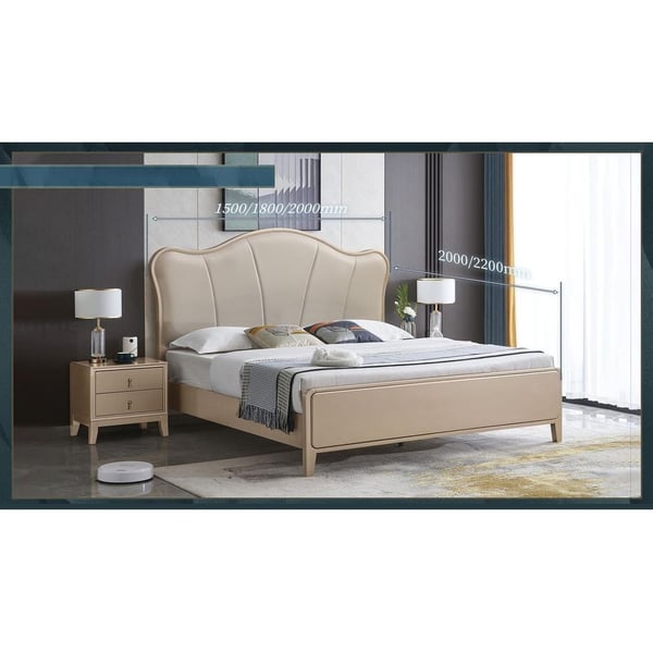 Gmax Wooden Bed With Soft Headboard 180x200 cm