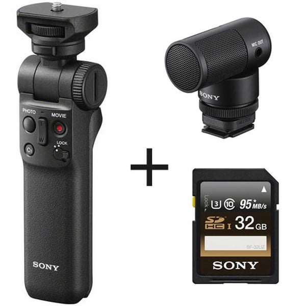Sony GP-VPT2BT Shooting Grip + Sony 32GB SDHC Memory Card + Sony ECM-G1  Shotgun Microphone