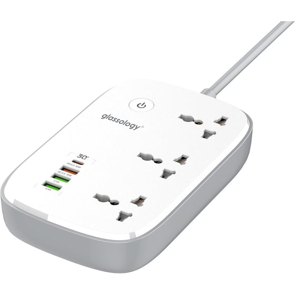 Glassology Universal Smart 3 Plug Power Strip With 4 USB White