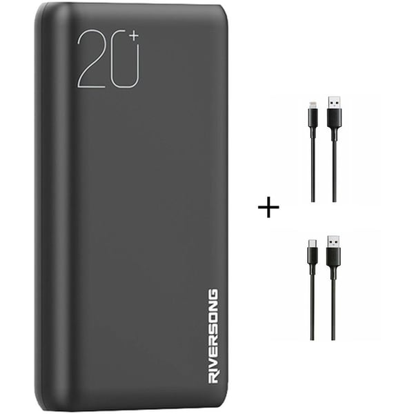 Riversong Power Bank 20000mAh Black PB80 + CL118 Lightning Cable + CT118 Type-C Cable