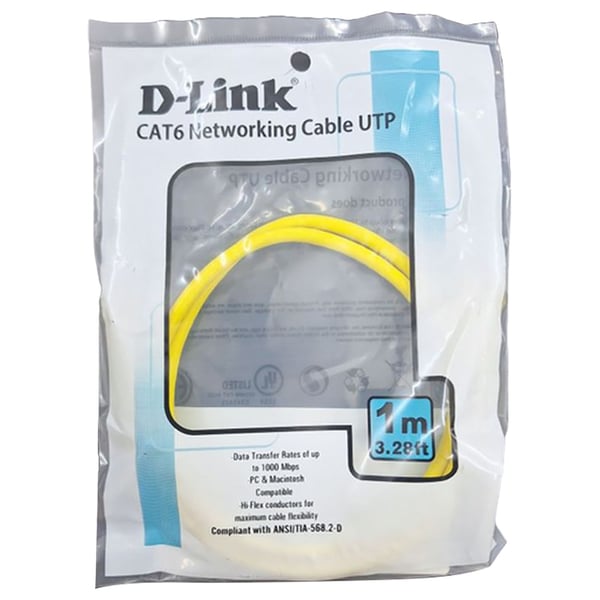 D-Link RJ45 CAT6 UTP Networking Cable Patch Cord 1m Yellow