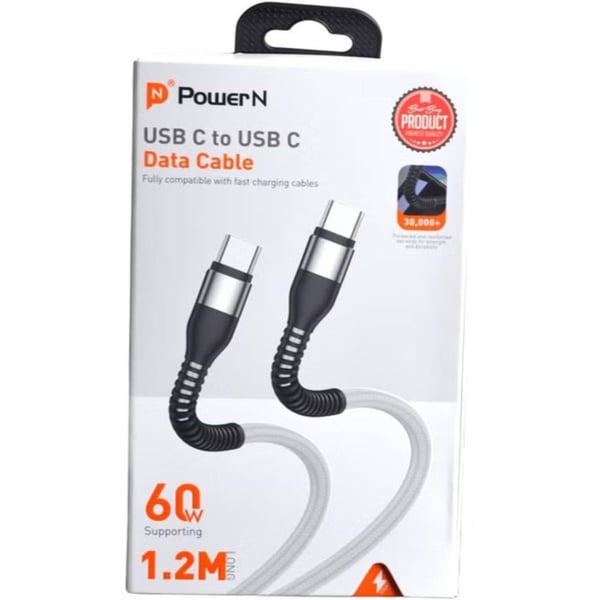 PowerN Durable USB-C to USB-C Cable 1.2m White - PNCTC12W