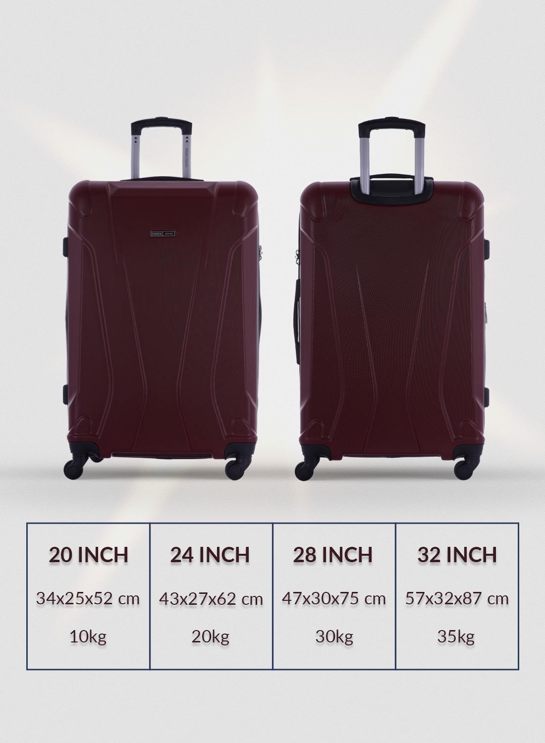 Buy Para John Travel Luggage Suitcase Set of 4, Carry On Hand Cabin Luggage  Bag, Lightweight Travel Bags With 360 Durable 4 Spinner Wheels, Hard Shell  Luggage Spinner, (20'', 24'', 28'', 32'')