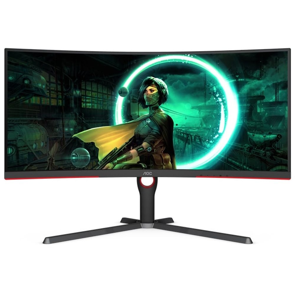 AOC Cu34G3S 34 Frameless Curved Ultrawide Gaming LED Monitor, Wide Qhd  3440 X1440, 165Hz 1Ms, Freesync Premium, Height Adjustable Stand, 3-Year