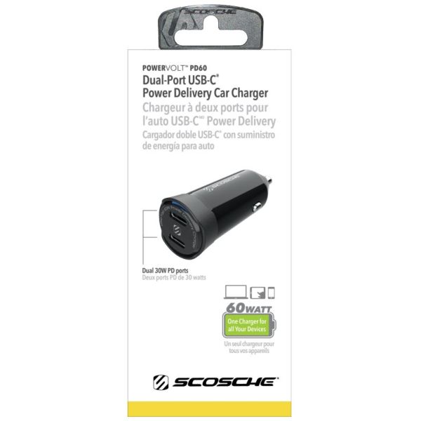 Cargador coche Scosche PowerVolt 60W PD dual USB-C